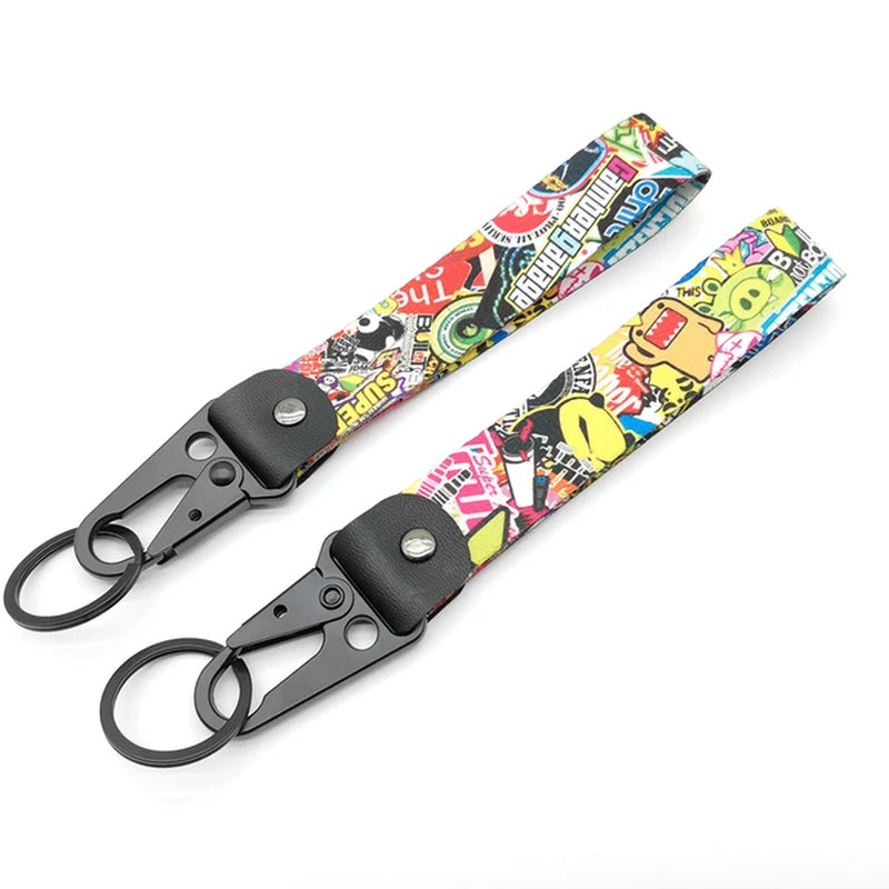 JDM Culture Style Keychain Lanyard Key Strap Tow Sides Thermoprint Nylon Key Chain Rings Car Motorcycle Keyring Auto Accessories