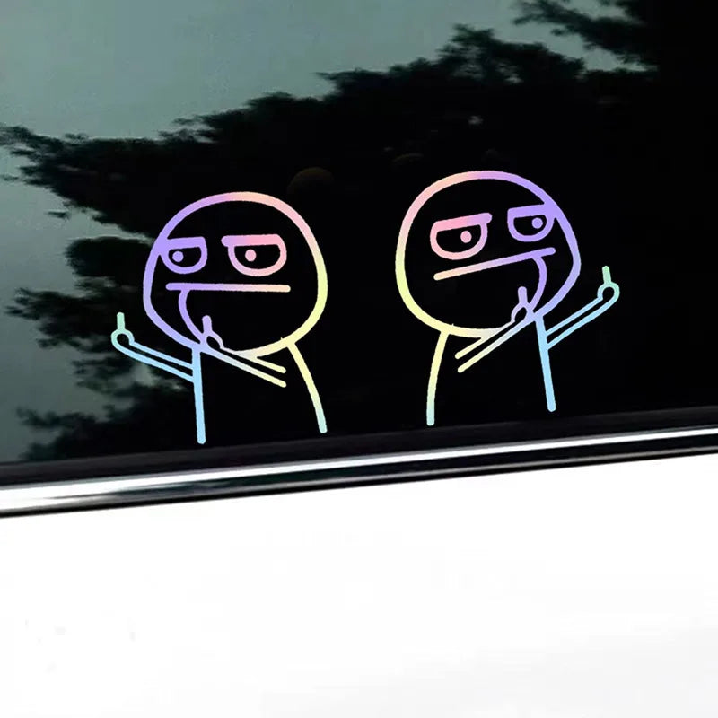 2PCS Car Stickers Middle Finger Ridicule Funny JDM Laser Reflective Decoration for Trunk Windshield Bumper Motorcycle Helmet D25